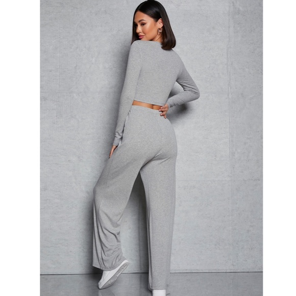 Grey Rib Knit 2 Piece Loungewear Set - Picture 2 of 7